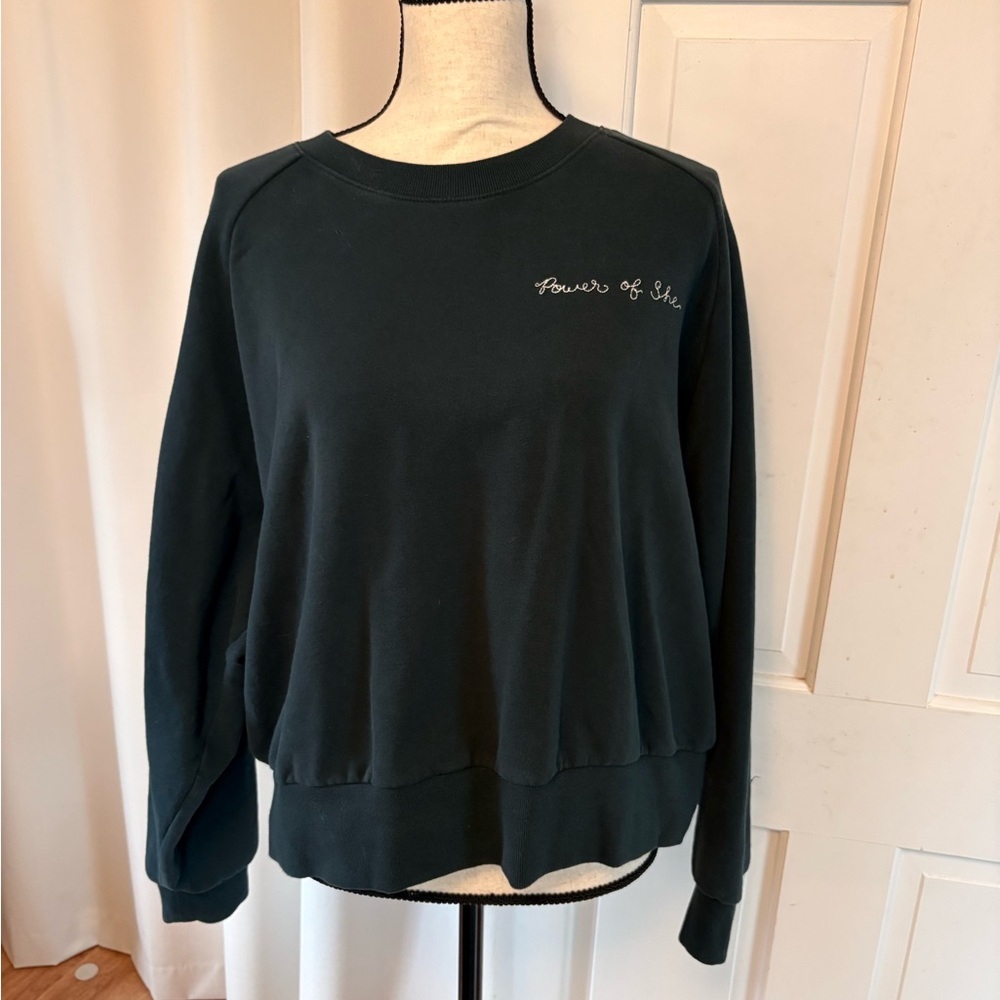 Athleta Power of She Embroidered Crewneck Sweatshirt - Dark Green
